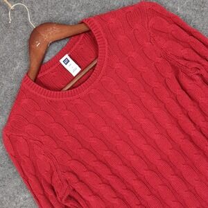 GAP Womens Red Cable Knit Crew Neck Long Sleeve Sweater Size S Small